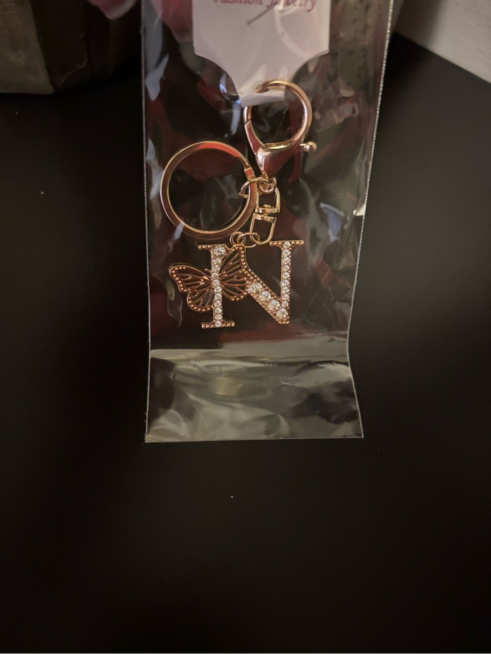 Gold Butterfly 'N' Initial Keychain Charm